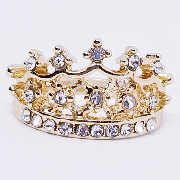 Gold Tone CROWN Princess Ring w/ Rhinestones 7, 9 - Picture 4 of 8